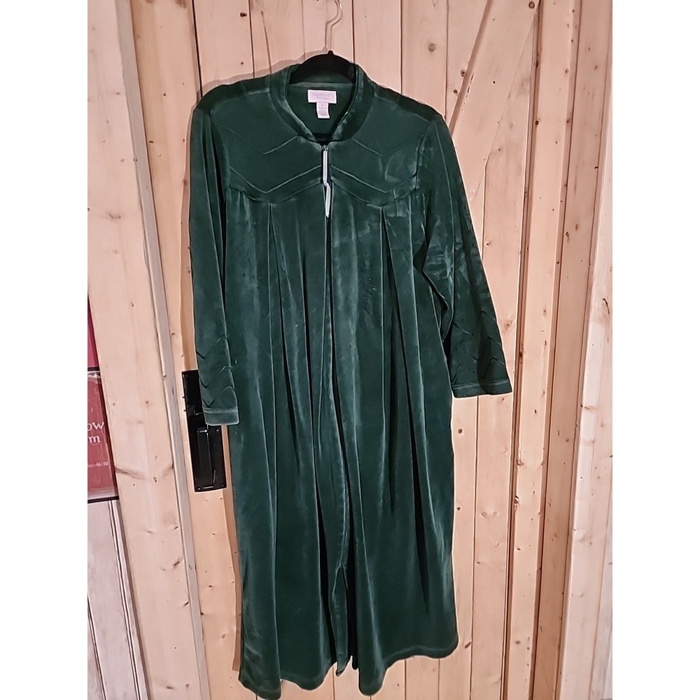Cabernet Women's Sz PL Robe Full Zip Green Velour Velvet Housecoat Pockets READ